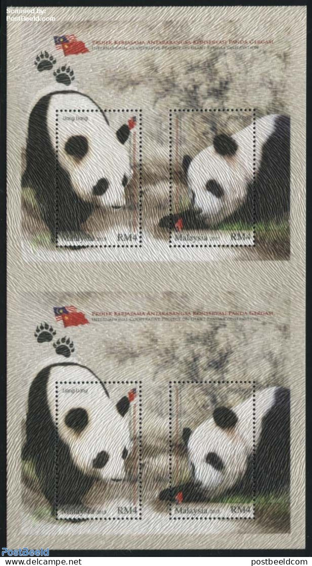 Malaysia 2015 Giant Panda Conservation Double S/s, Limited Edition, Mint NH, Nature - Various - Animals (others & Mixe.. - Fouten Op Zegels