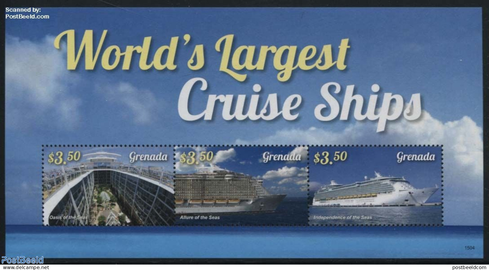 Grenada 2015 Worlds Largest Cruise Ships 3v M/s, Mint NH, Transport - Ships And Boats - Ships