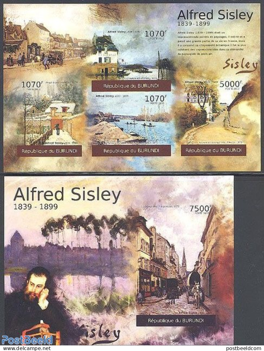 Burundi 2012 Alfred Sisley 2 S/s, Imperforated, Mint NH, Transport - Ships And Boats - Art - Modern Art (1850-present).. - Ships