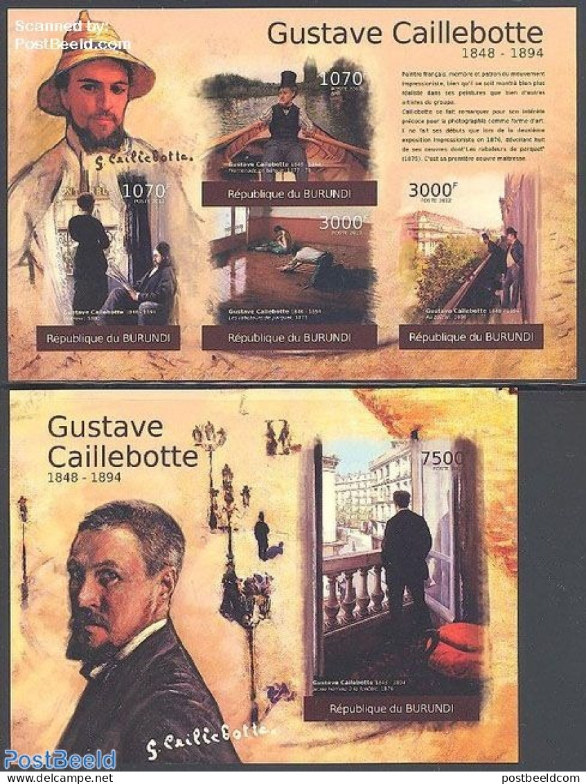 Burundi 2012 Gustave Caillebotte 2 S/s, Imperforated, Mint NH, Transport - Ships And Boats - Paintings - Ships