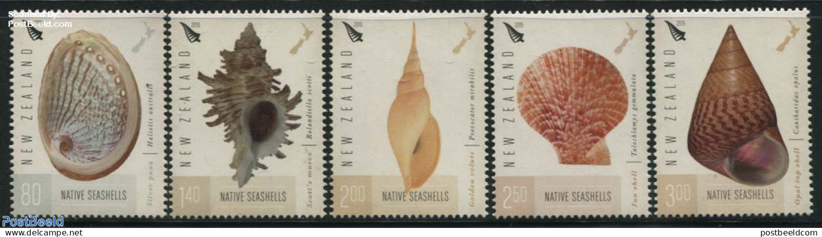 New Zealand 2015 Native Seashells 5v, Mint NH, Nature - Shells & Crustaceans - Neufs