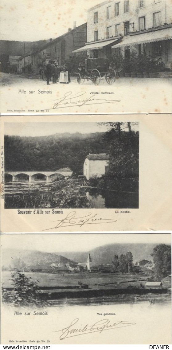 ALLE Sur SEMOIS : L'Hôtel Hoffmann + Le Moulin + Vue Générale. ( 3 Cartes ). - Vresse-sur-Semois