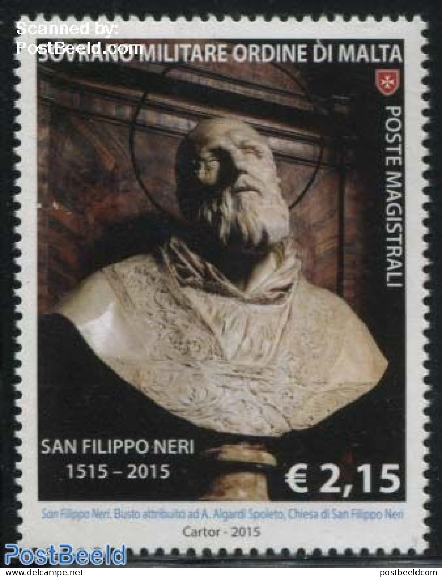 Sovereign Order Of Malta 2015 Filippo Neri 1v, Mint NH, Religion - Religion - Art - Sculpture - Skulpturen