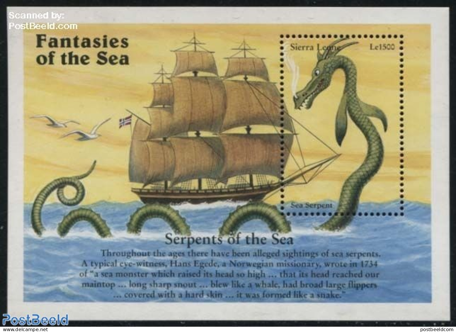 Sierra Leone 1996 Serpents Of The Sea S/s, Mint NH, Transport - Ships And Boats - Fairytales - Ships