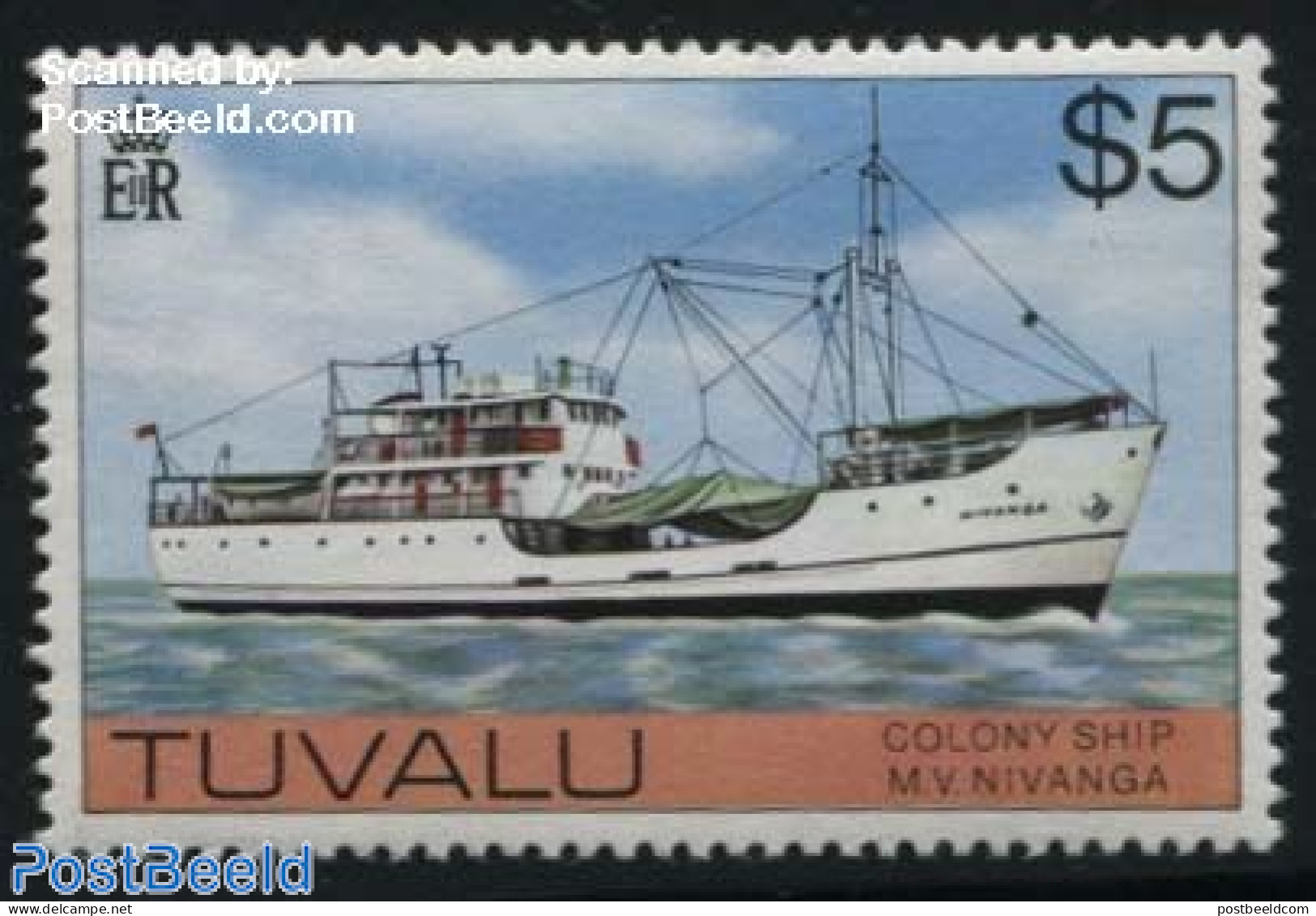 Tuvalu 1976 $5, With WM, Stamp Out Of Set, Mint NH, Transport - Ships And Boats - Ships