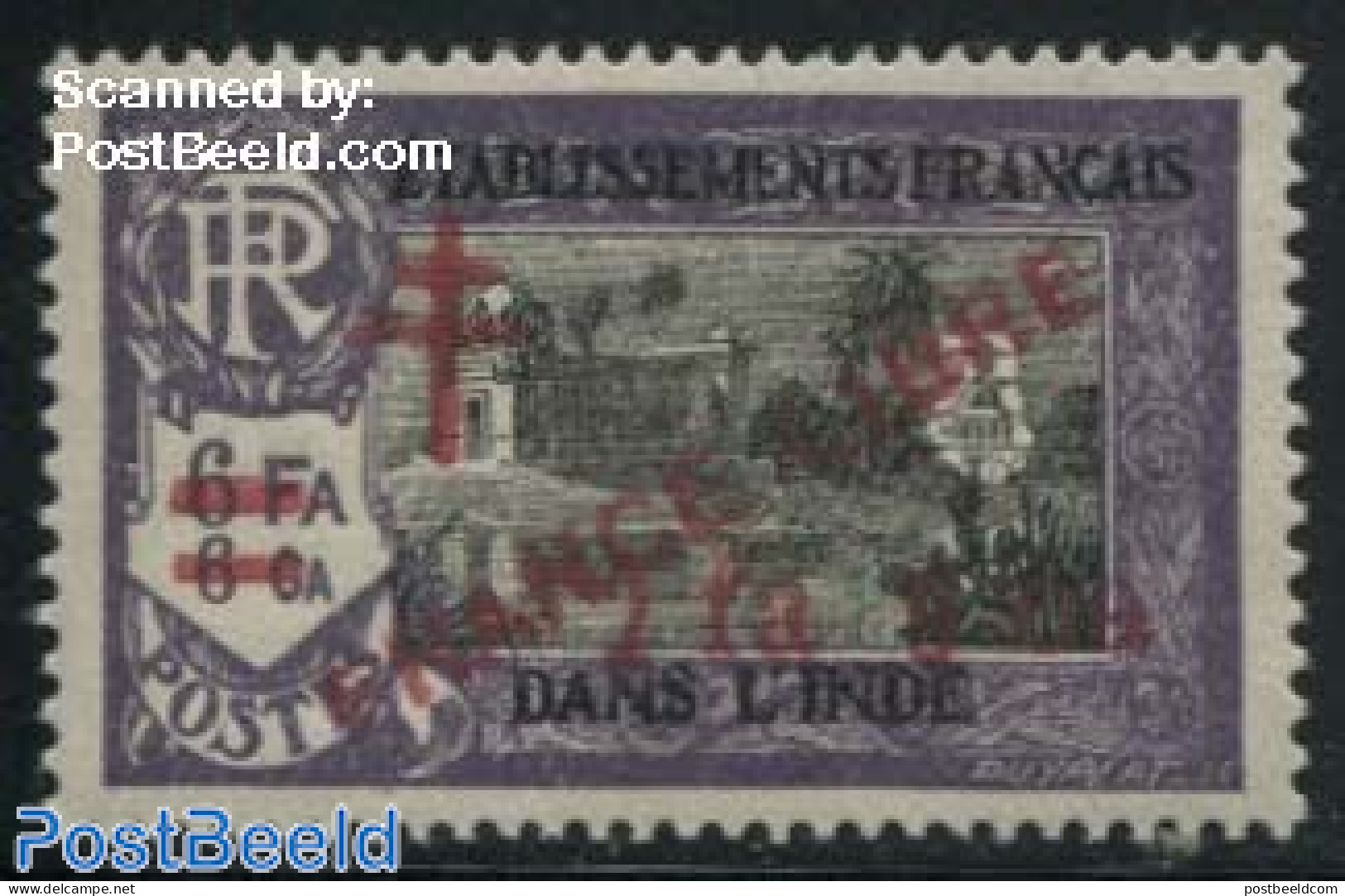 French India 1942 2fA 9cA ON 6fA 6CA, Stamp Out Of Set, Mint NH - Unused Stamps