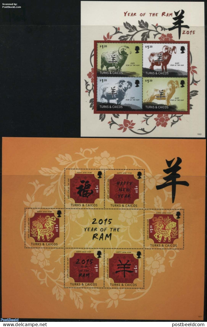 Turks And Caicos Islands 2015 Year Of The Ram 2 S/s, Mint NH, Various - New Year - New Year