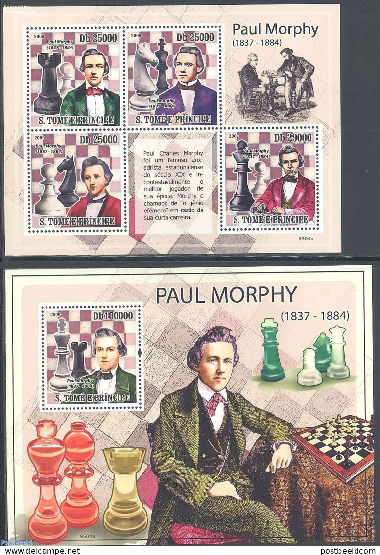 Sao Tome/Principe 2009 Paul Morphy 2 S/s, Mint NH, Sport - Chess - Ajedrez