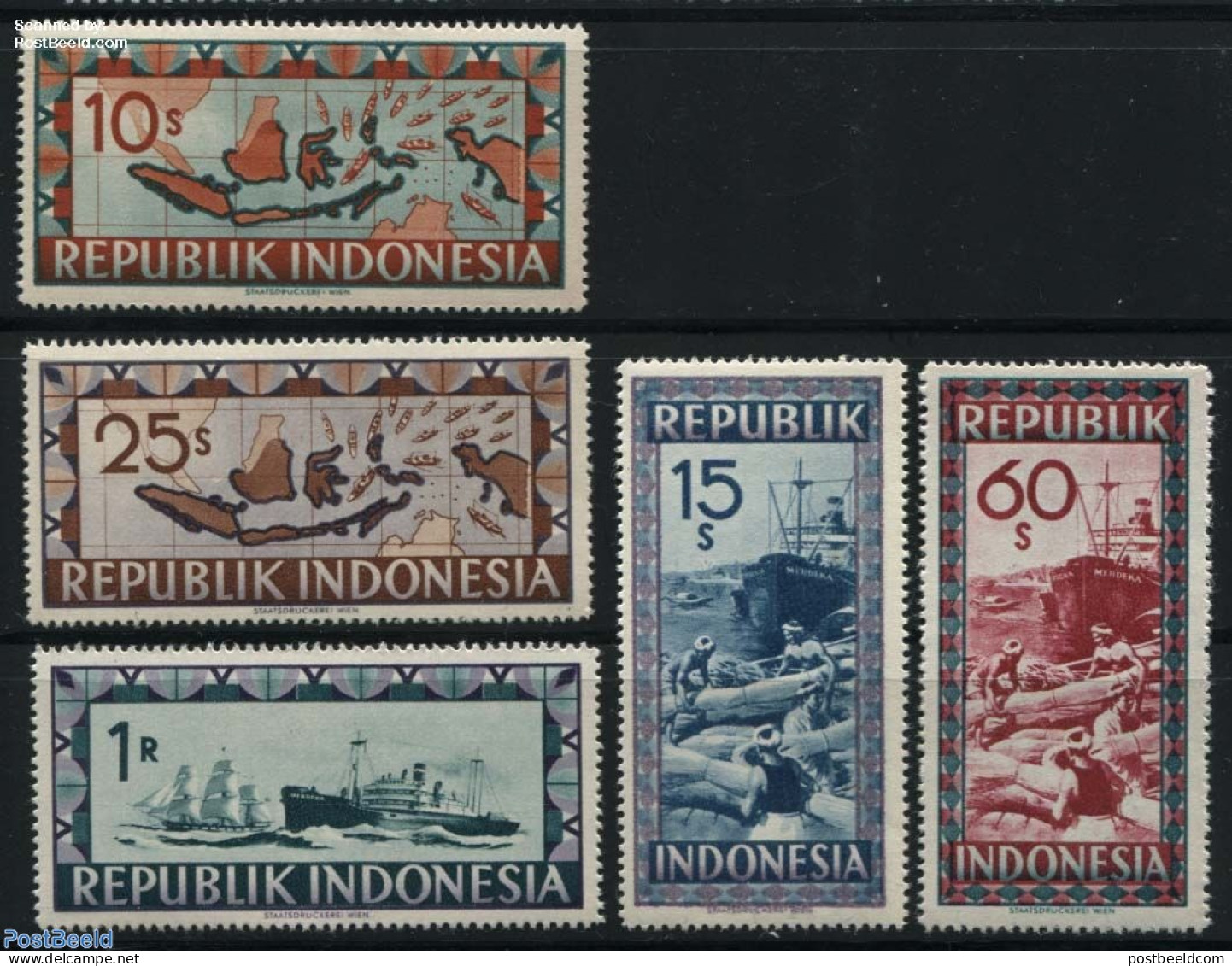Indonesia 1949 Ship Blockade 5v, Mint NH, Transport - Various - Ships And Boats - Maps - Ships