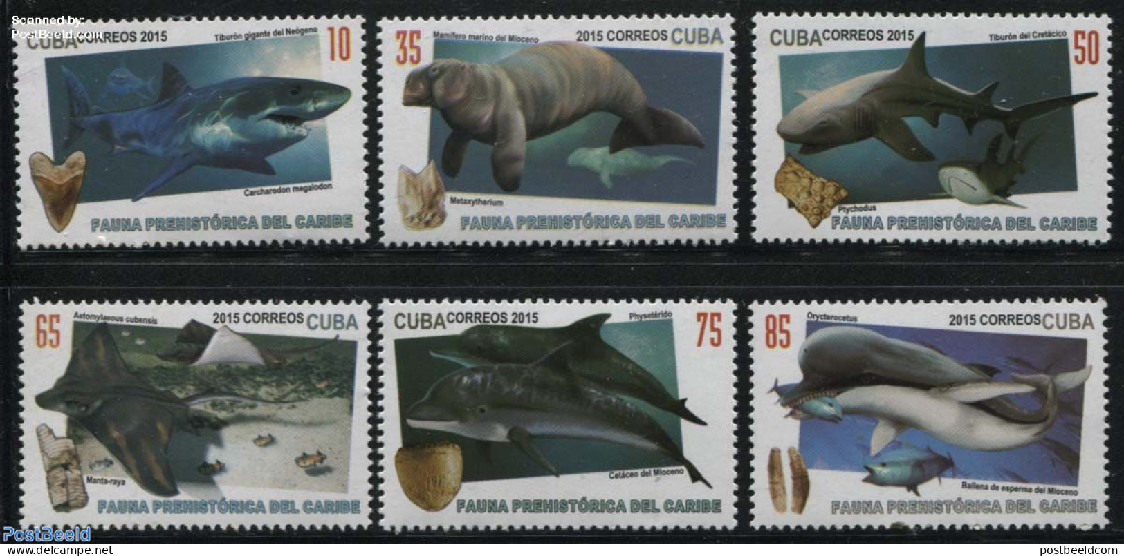 Cuba 2015 Prehistoric Caribbean Animals 6v, Mint NH, Nature - Fish - Prehistoric Animals - Sea Mammals - Ungebraucht