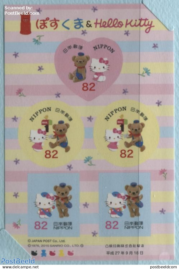 Japan 2015 Hello Kitty Letterset (including 5v S-a M/s), Mint NH, Nature - Various - Cats - Mail Boxes - Post - Teddy .. - Neufs