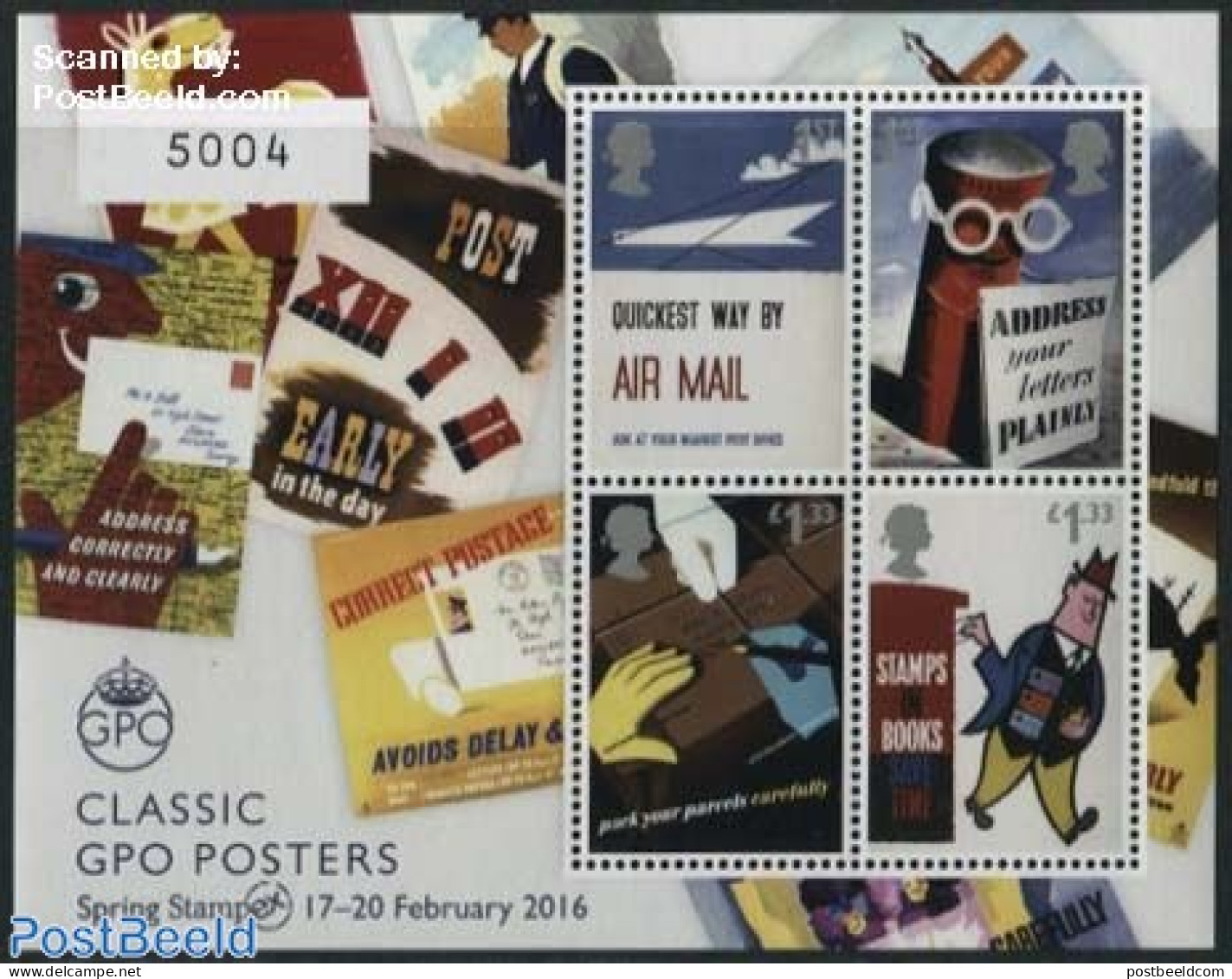 Great Britain 2016 Classic GPO Posters S/s, Spring Stampex, Mint NH, Mail Boxes - Philately - Post - Art - Poster Art - Unused Stamps