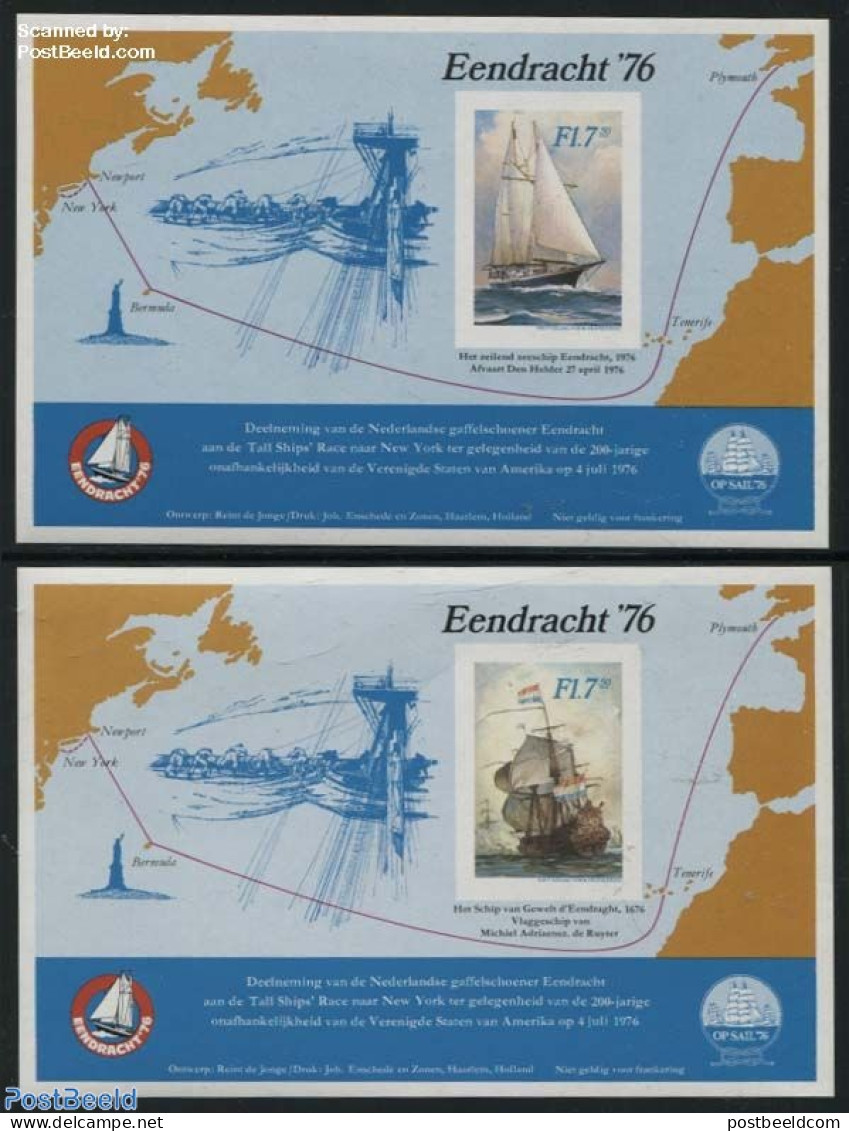 Netherlands, Memorial Stamps 1976 Eendracht 2 S/s, Imperforated, Mint NH, Transport - Ships And Boats - Ships