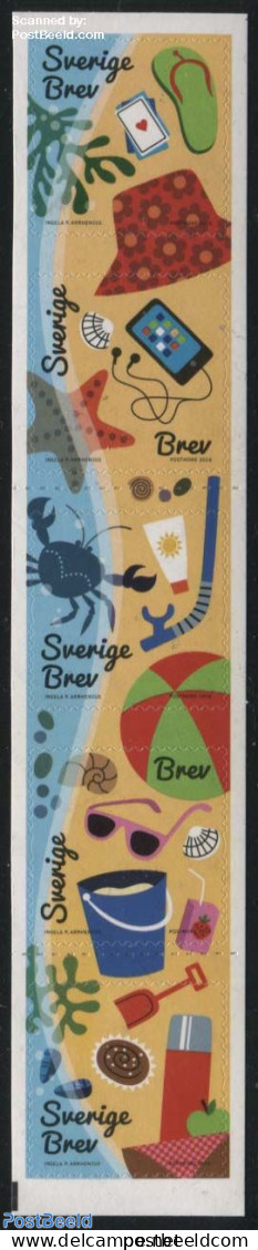 Sweden 2016 Beach Life 5v S-a, Mint NH, Health - Nature - Science - Sport - Food & Drink - Shells & Crustaceans - Tele.. - Unused Stamps