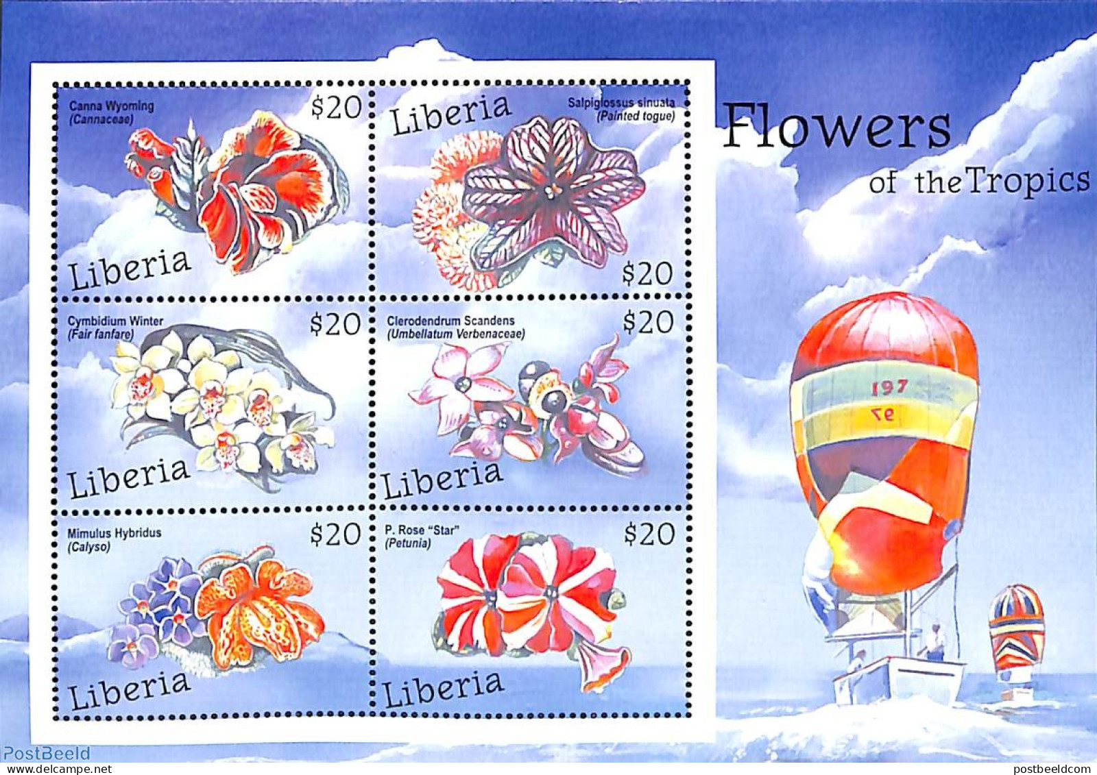 Liberia 2001 Flowers 6v M/s, Mint NH, Nature - Transport - Flowers & Plants - Ships And Boats - Ships