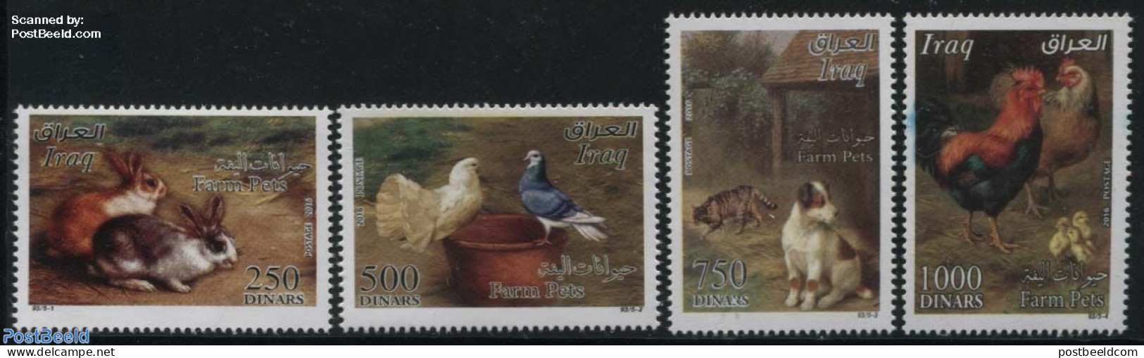 Iraq 2016 Farm Pets 4v, Mint NH, Nature - Birds - Cats - Dogs - Poultry - Rabbits / Hares - Irak