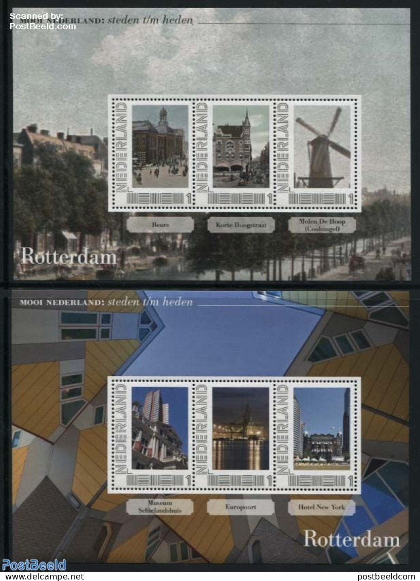 Netherlands - Personal Stamps TNT/PNL 2011 Cities In The Past And Present 2 S/s, Rotterdam, Mint NH, Various - Mills (.. - Molens