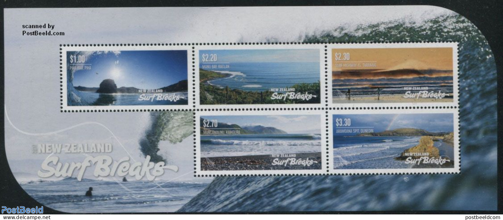 New Zealand 2017 Surf Breaks S/s, Mint NH, Sport - Various - Fun Sports - Sport (other And Mixed) - Tourism - Nuovi
