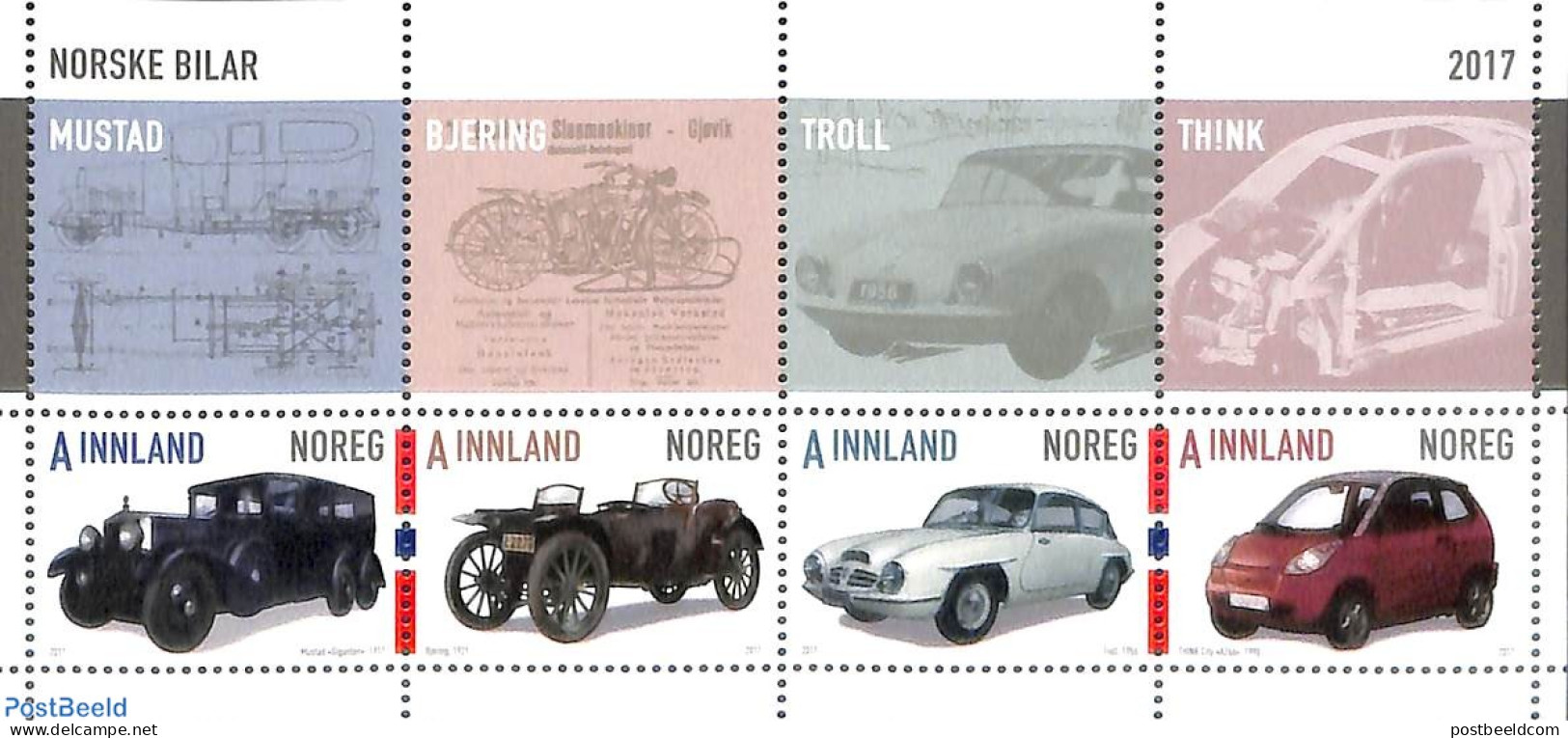 Norway 2017 Norwegian Automobiles S/s, Mint NH, Transport - Automobiles - Nuevos