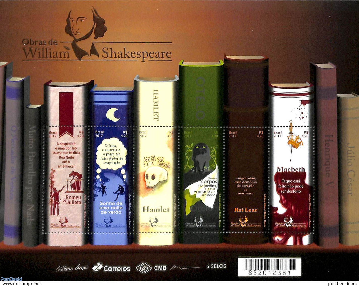 Brazil 2017 William Shakespeare Books M/s, Mint NH, Art - Authors - Books - Nuovi