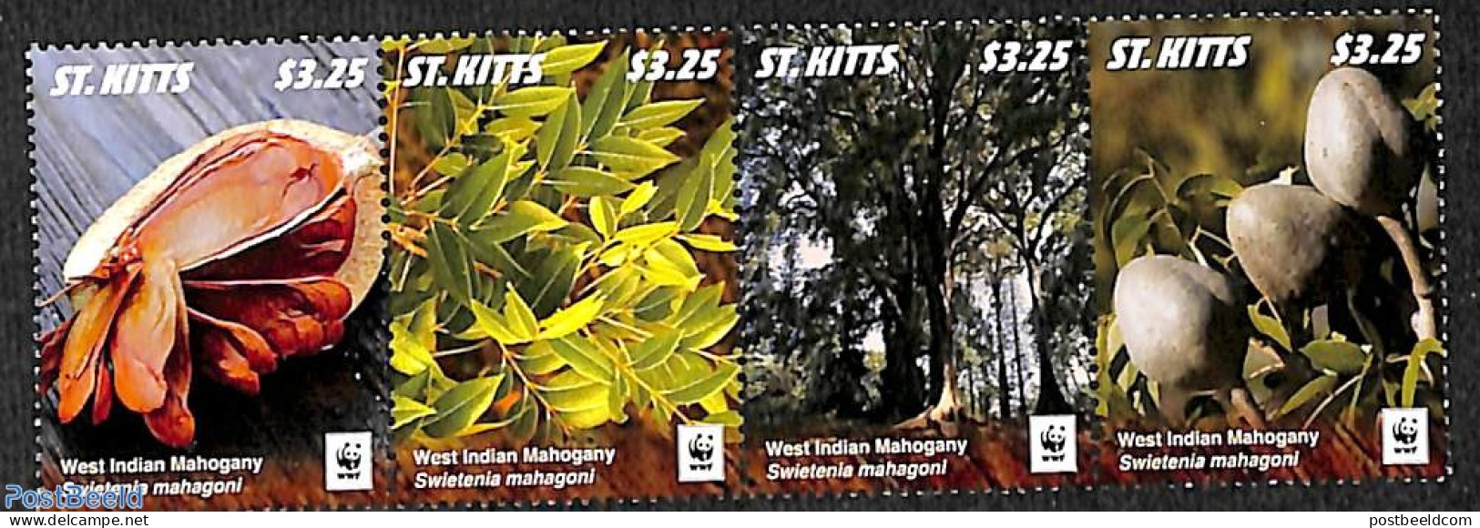 Saint Kitts/Nevis 2016 WWF, West Indian Mahogany 4v [:::], Mint NH, Nature - Trees & Forests - World Wildlife Fund (WWF) - Rotary Club