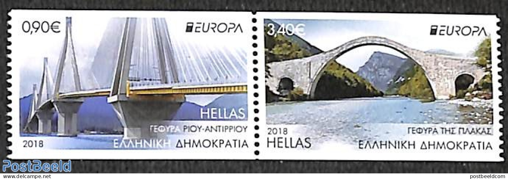 Greece 2018 Europa, Bridges 2v [:] (from Booklet), Mint NH, History - Europa (cept) - Art - Bridges And Tunnels - Ongebruikt