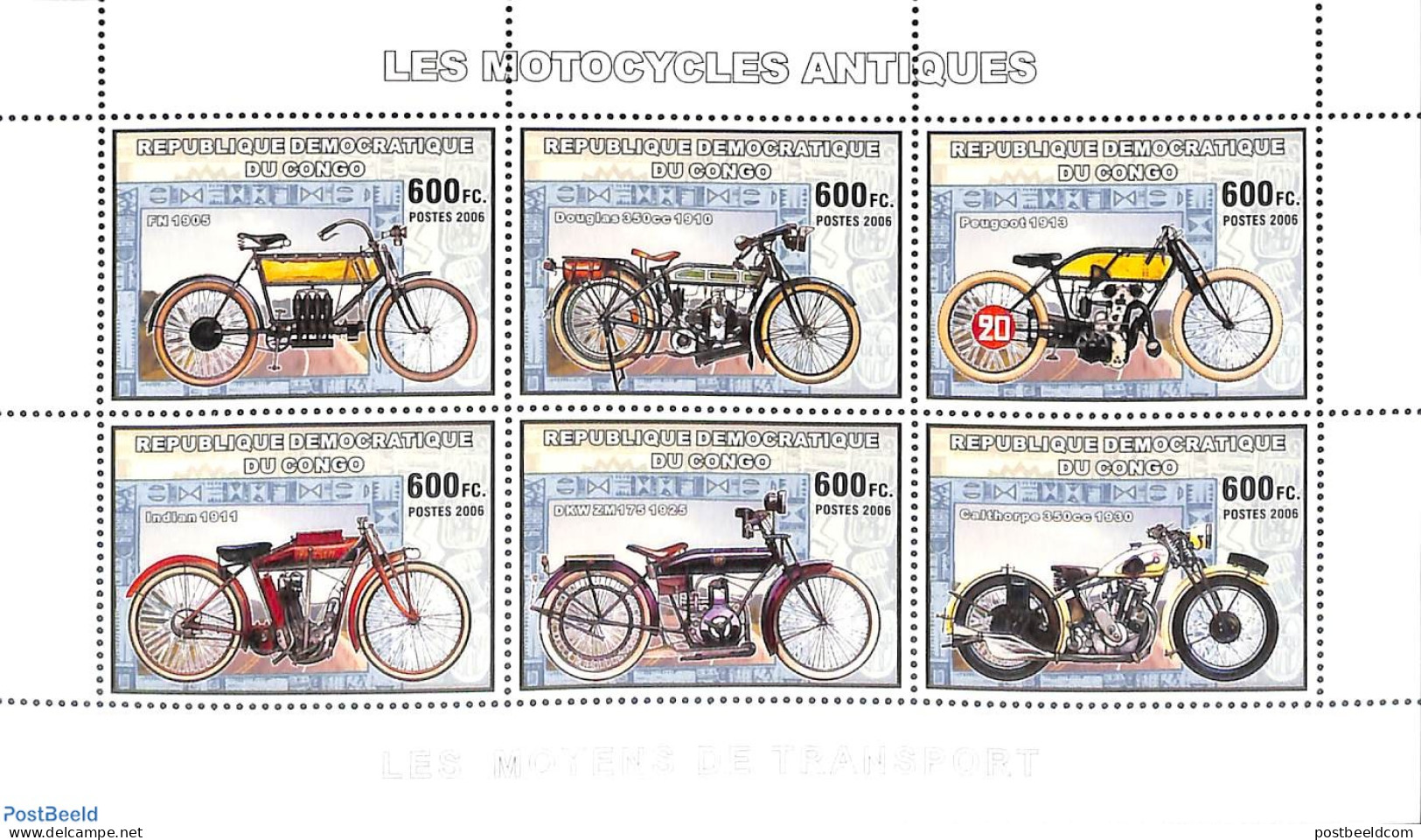Congo Dem. Republic, (zaire) 2006 Motorcycles 6v M/s, Mint NH, Transport - Motorcycles - Motorbikes