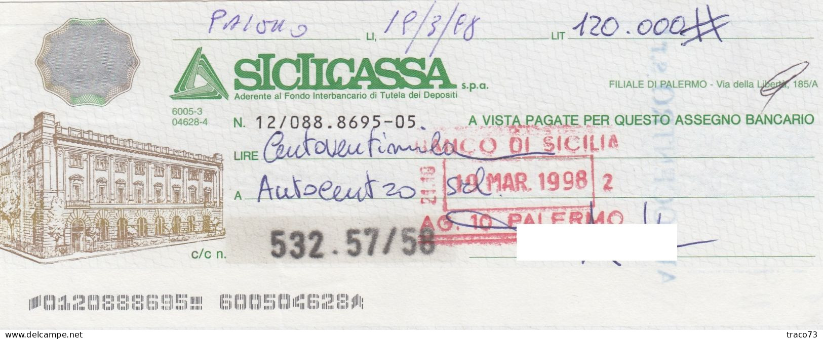 SICILCASSA  /   Assegno Bancario - Other & Unclassified