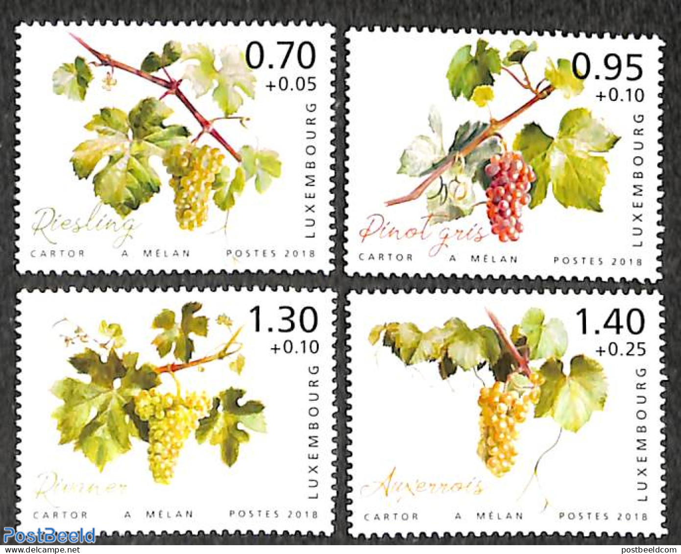 Luxemburg 2018 Moselle Wine Region 4v, Mint NH, Nature - Fruit - Wine & Winery - Nuovi