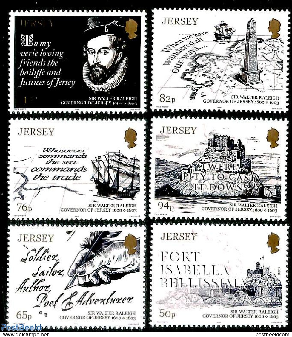 Jersey 2019 Sir Walter Raleigh 6v, Mint NH, Transport - Various - Ships And Boats - Maps - Art - Authors - Bateaux
