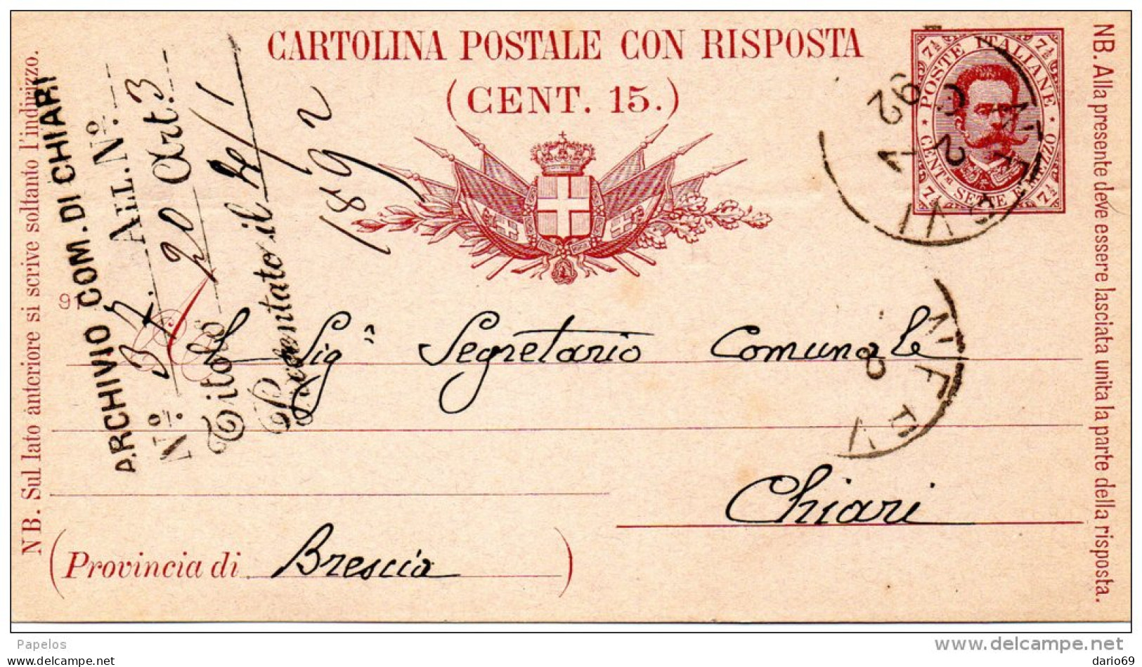 1892  CARTOLINA CON ANNULLO  NERVI GENOVA - Postwaardestukken