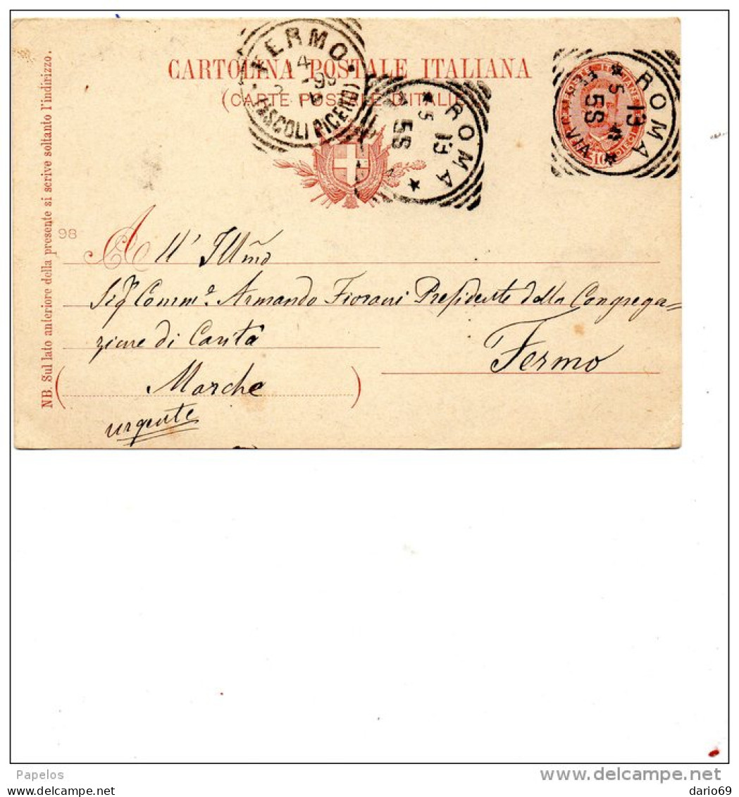 1899 CARTOLINA CON ANNULLO ROMA + FERMO - Ganzsachen