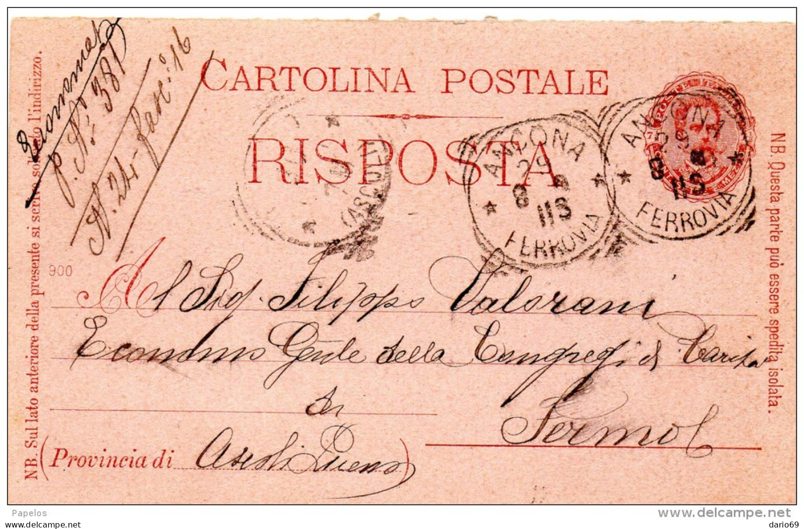 CARTOLINA CON ANNULLO ANCONA - Postwaardestukken