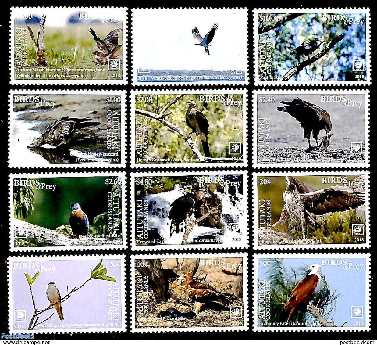 Aitutaki 2019 Birds Of Prey 12v (white Borders), Mint NH, Nature - Birds - Birds Of Prey - Aitutaki