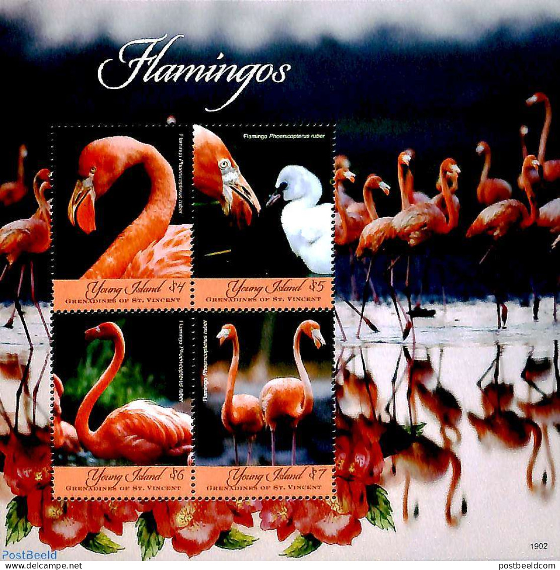 Saint Vincent & The Grenadines 2019 Young Island, Flamingoes 4v M/s, Mint NH, Nature - Birds - St.Vincent Y Las Granadinas