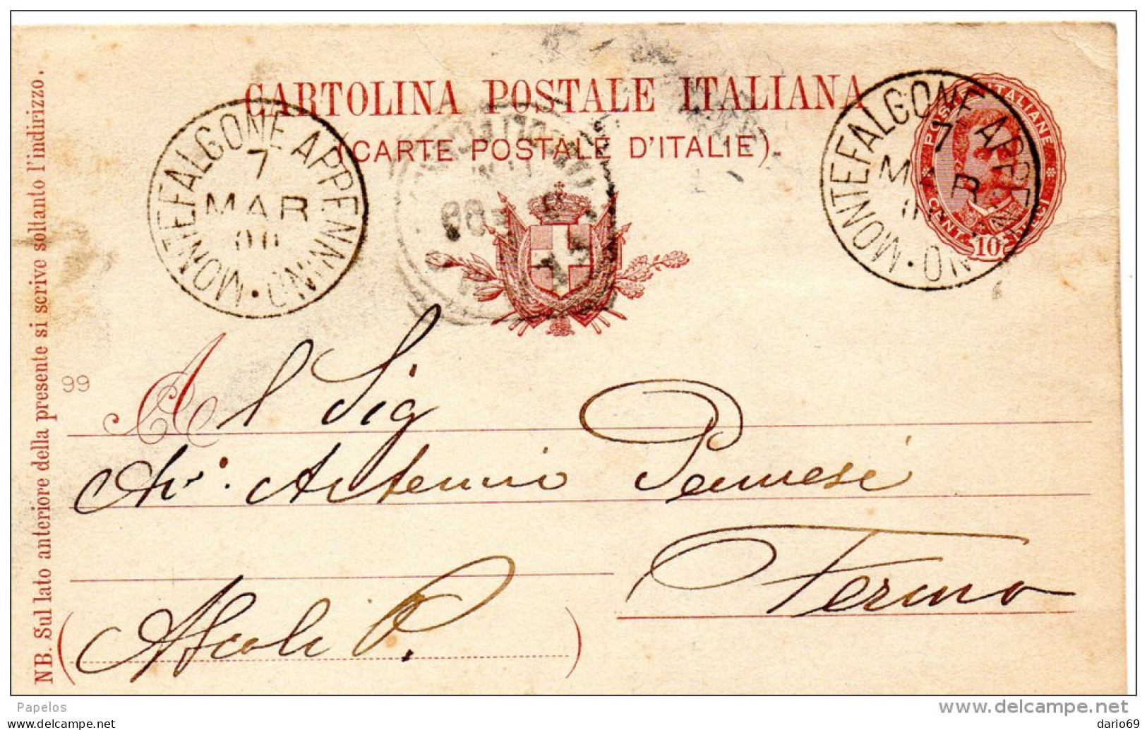 1900  CARTOLINA CON ANNULLO MONTEFALCONE APPENNINO  ASCOLI - Entiers Postaux