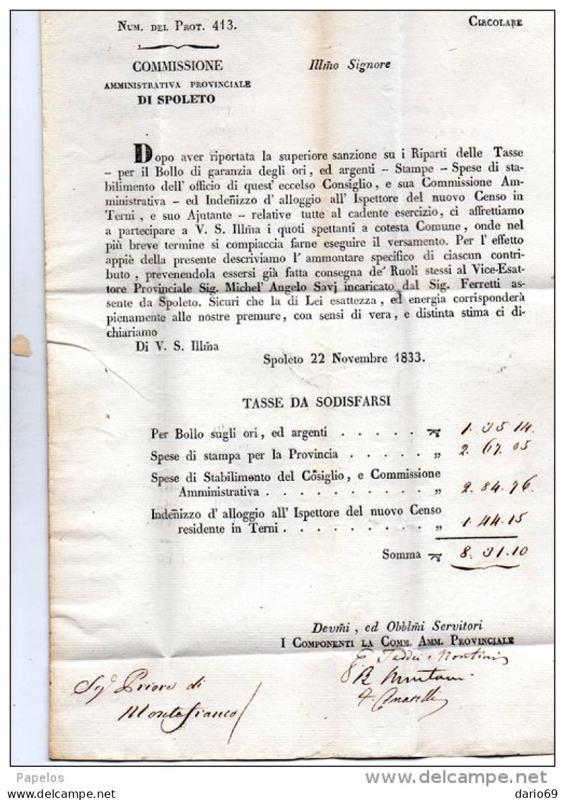 1833  LETTERA CON ANNULLO SPOLETO - 1. ...-1850 Prefilatelia