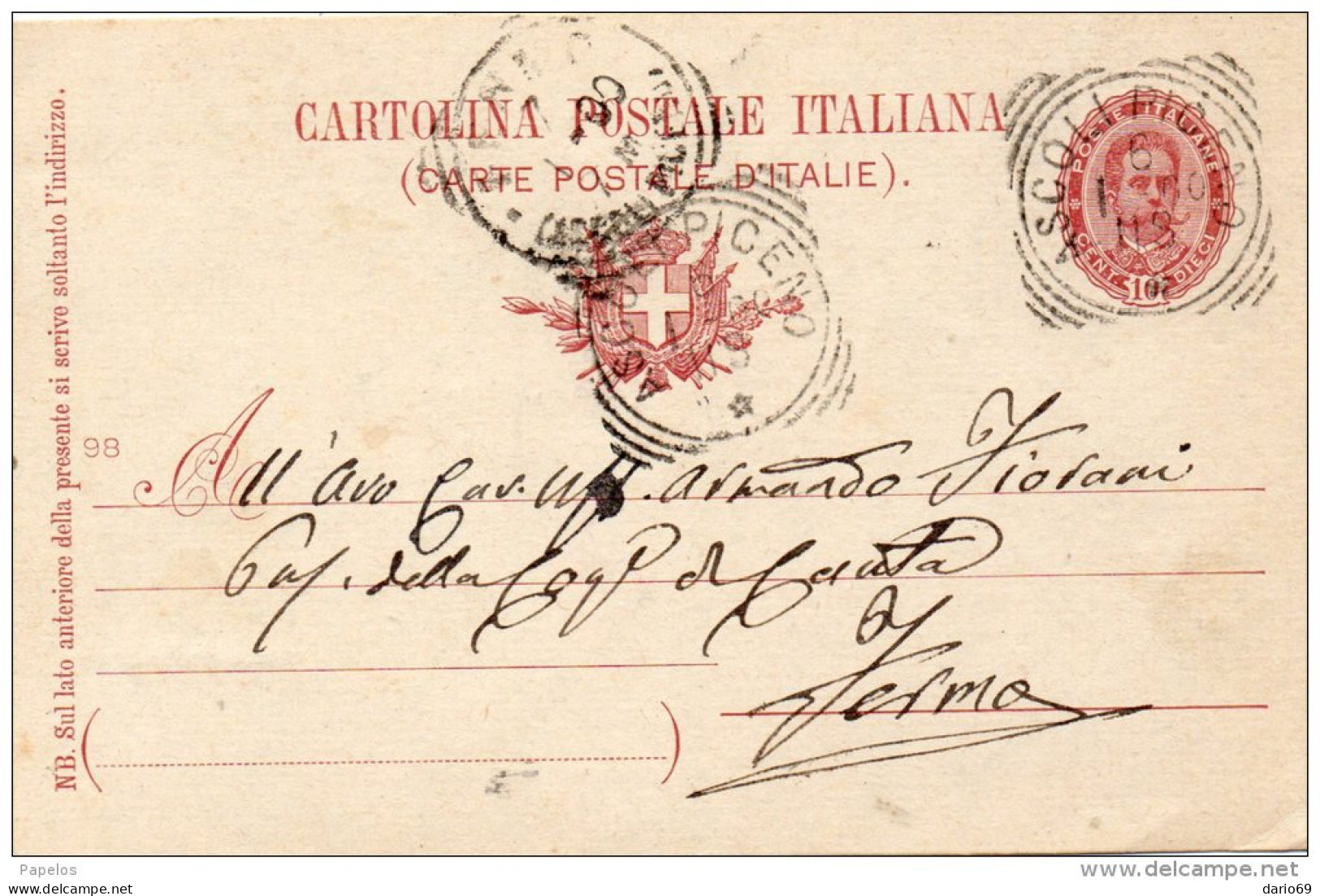 1900  CARTOLINA CON ANNULLO ASCOLI PICENO - Stamped Stationery