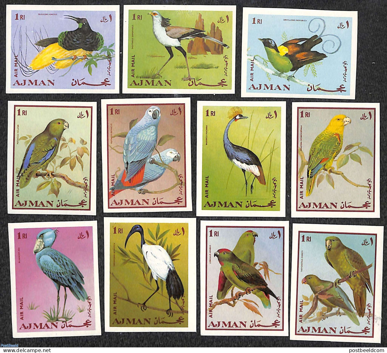 Ajman 1969 Birds 11v, Imperforated, Mint NH, Nature - Birds - Ajman