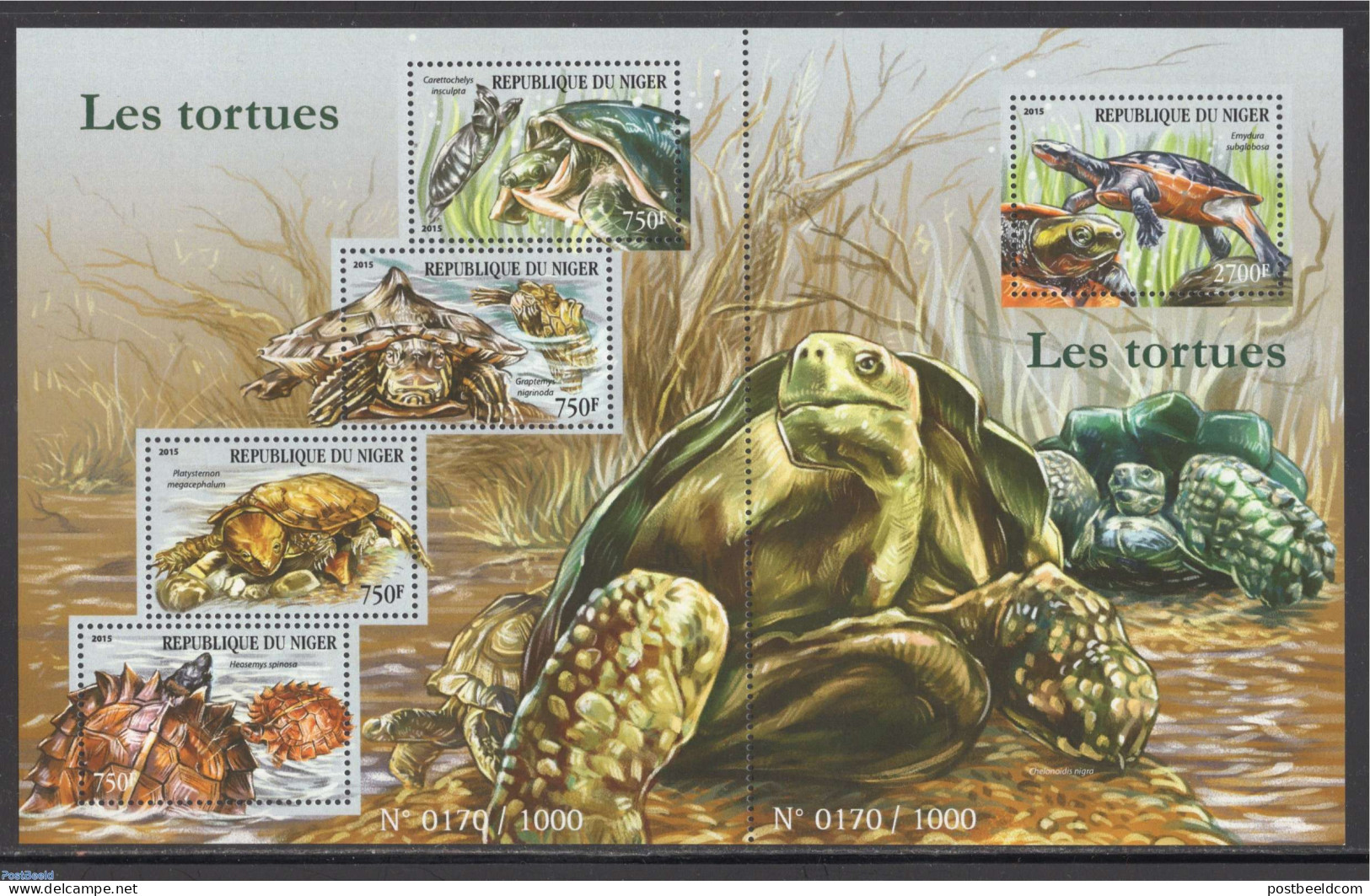 Niger 2015 Turtles 5v M/s, Mint NH, Nature - Reptiles - Turtles - Níger (1960-...)