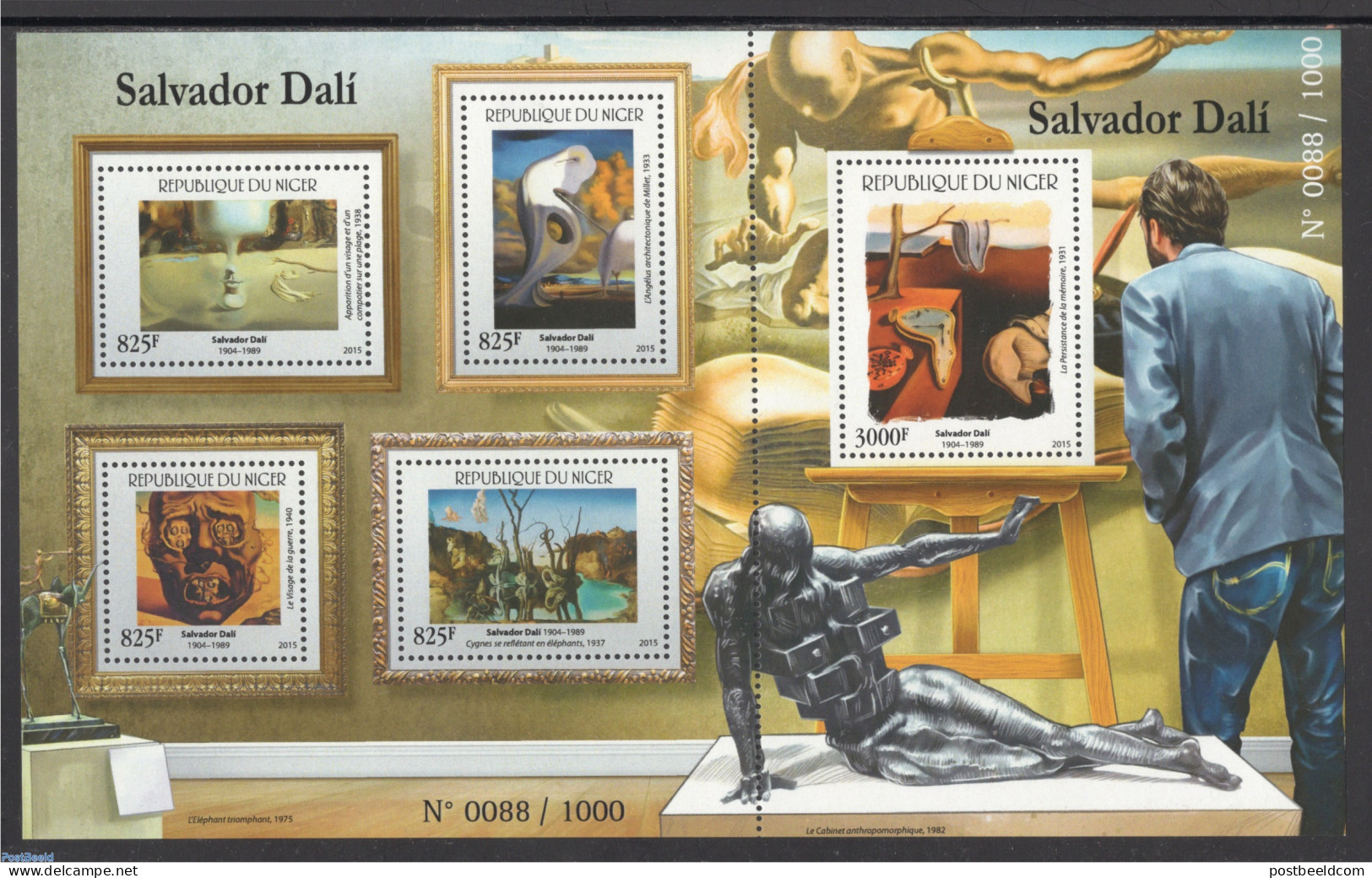 Niger 2015 Salvador Dalí 5v M/s, Mint NH, Art - Paintings - Niger (1960-...)