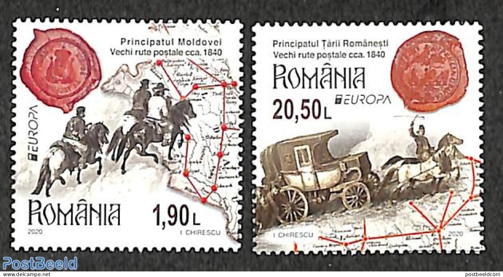 Romania 2020 Europa, Old Postal Roads 2v, Mint NH, History - Nature - Transport - Various - Europa (cept) - Horses - P.. - Nuovi