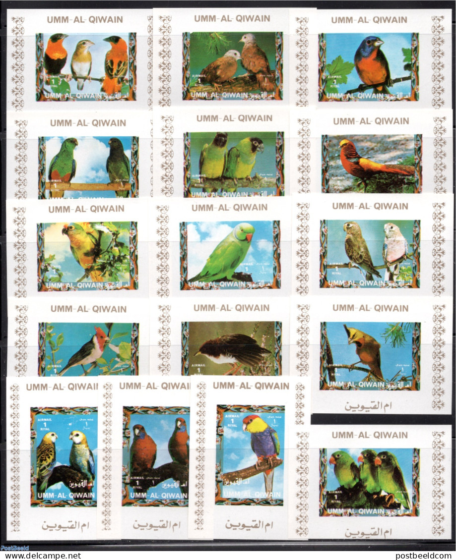 Umm Al-Quwain 1972 Parrots And Finches16 S/s White, Imperforated, Mint NH, Nature - Animals (others & Mixed) - Birds -.. - Umm Al-Qaiwain