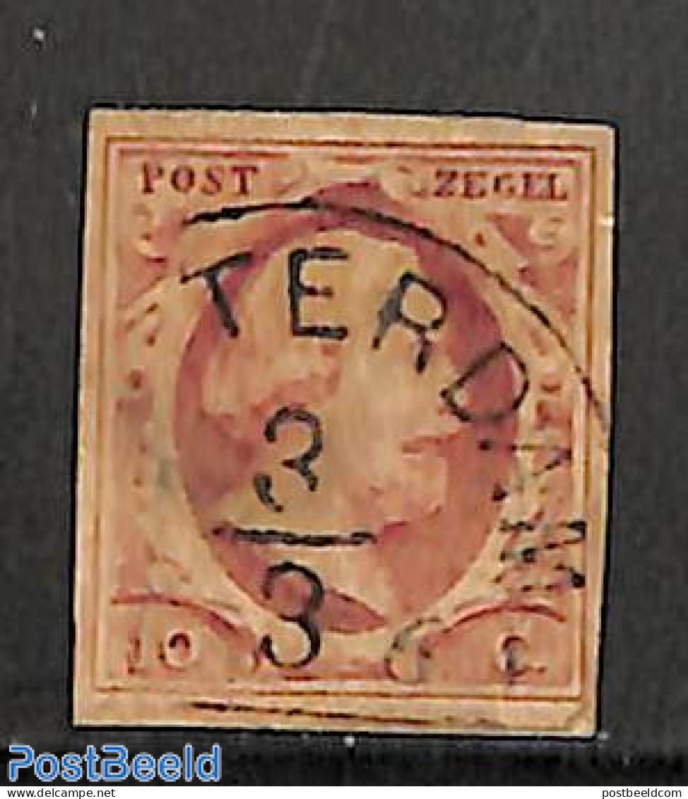 Netherlands 1852 10c, Used, AMSTERDAM-C, Used Stamps - Oblitérés
