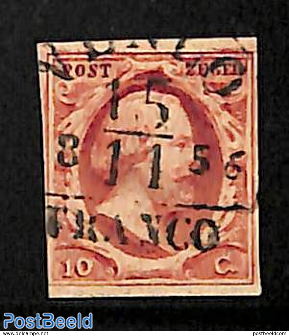 Netherlands 1852 10c, Used, VENLO-B, Used Stamps - Gebraucht