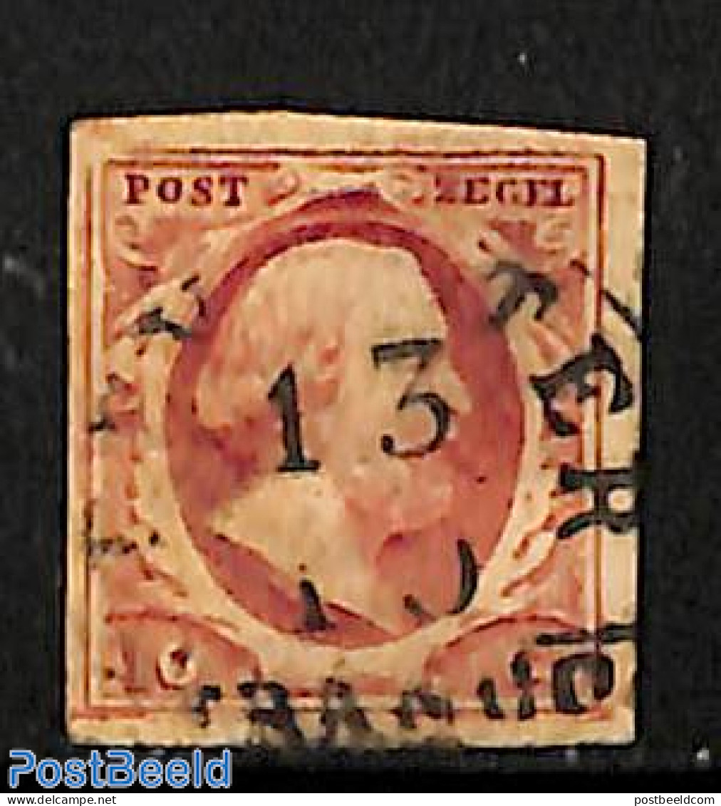 Netherlands 1852 10c, Used, DEVENTER-A, Used Stamps - Gebraucht