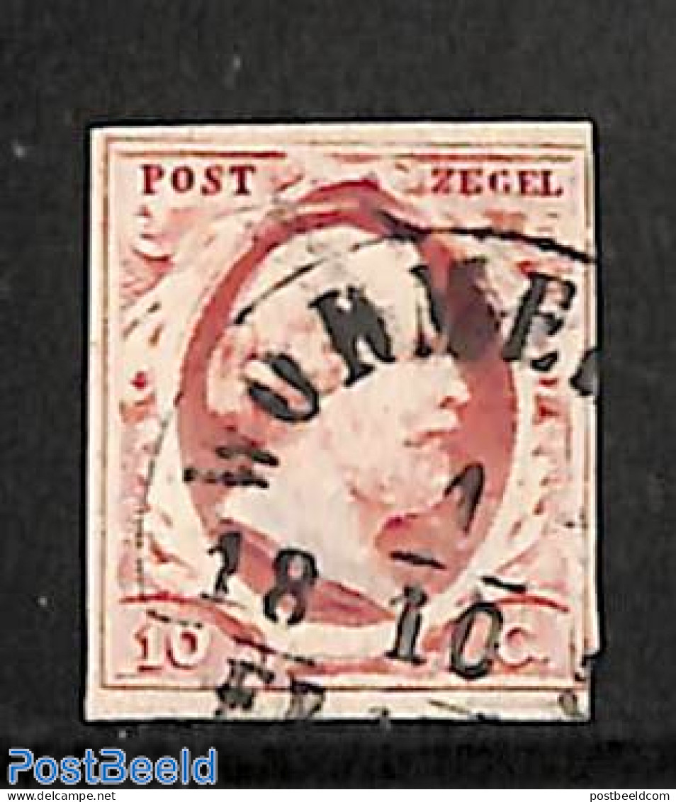 Netherlands 1852 10c, Used, WORMERVEER-B, Used Stamps - Used Stamps