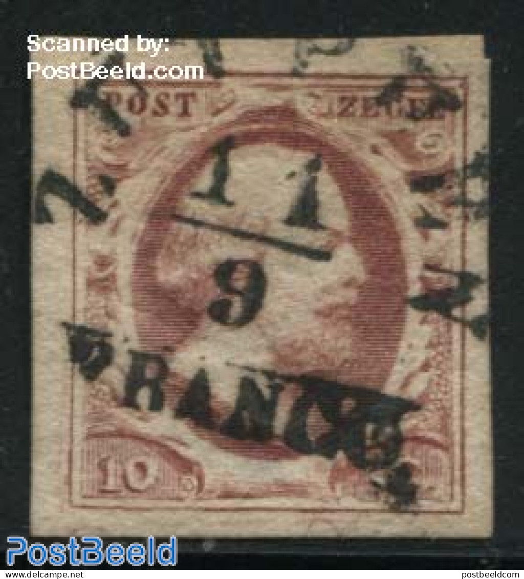 Netherlands 1852 10c, Used, ZUTPHEN-A, Used Stamps - Used Stamps