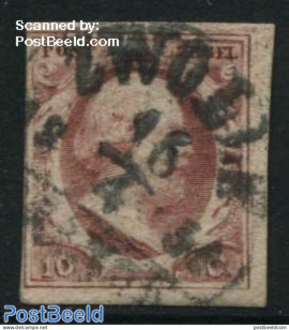 Netherlands 1852 10c, Used, ZWOLLE-B, Used Stamps - Gebruikt
