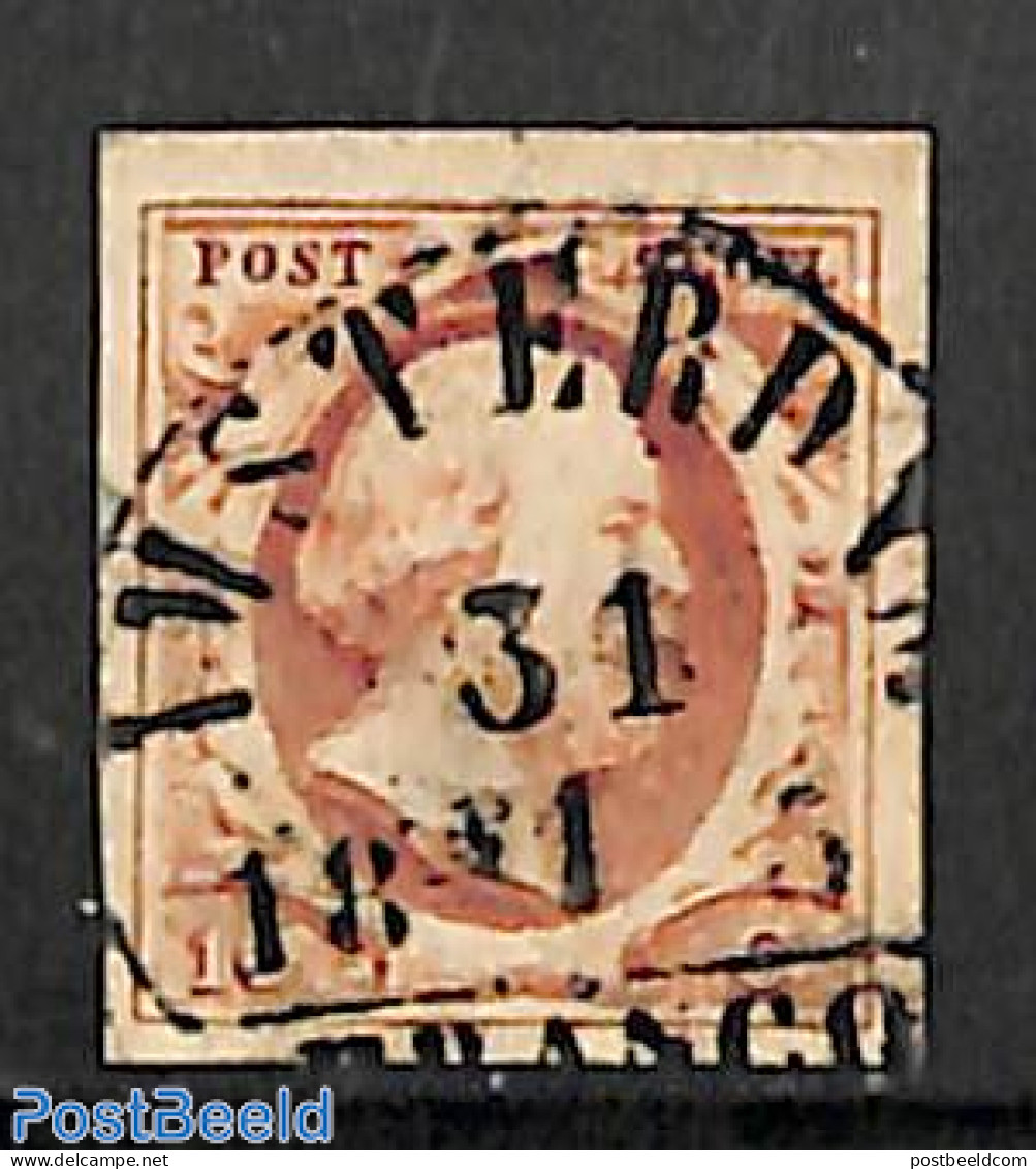 Netherlands 1852 10c, Used, AMSTERDAM-B, Used Stamps - Oblitérés